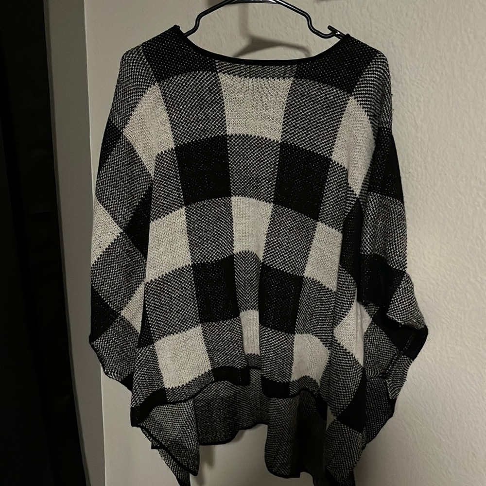 Black and white plaid poncho. Soft and comfy. Flowy style.